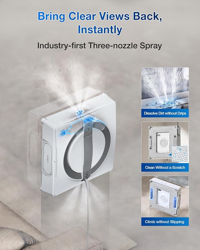 WINBOT W2 PRO Window Cleaning Robot, 3 Nozzles Water Sprayer, 10-Level Protection, Win-SLAM 4.0 Path Planning