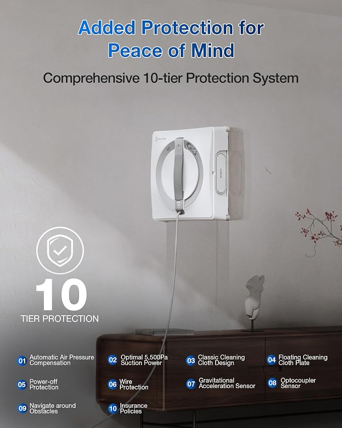 WINBOT W2 PRO Window Cleaning Robot, 3 Nozzles Water Sprayer, 10-Level Protection, Win-SLAM 4.0 Path Planning