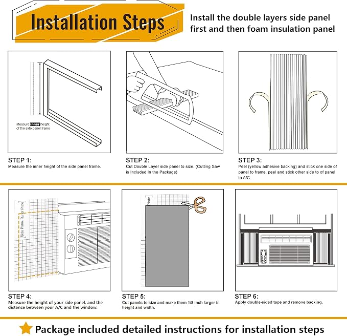 Window AC Side Panels,Double Layers Adjustable Side Panel Kit with Air Conditioner Foam Insulation Panels, White, alternate