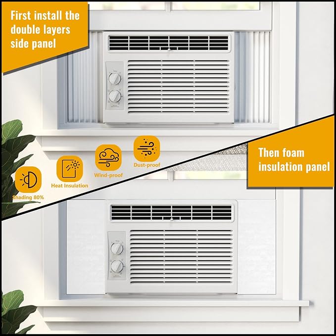 Window AC Side Panels,Double Layers Adjustable Side Panel Kit with Air Conditioner Foam Insulation Panels, White, alternate