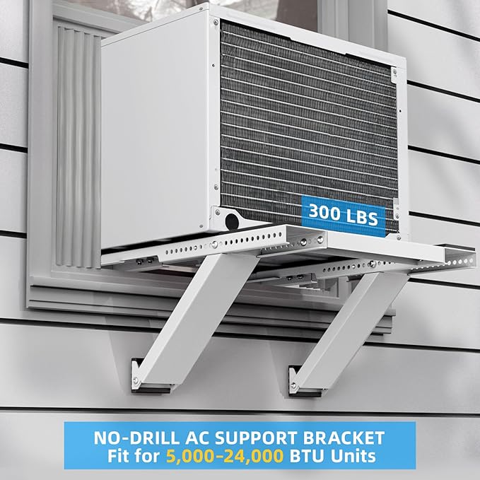 Window AC Support Bracket, No-Drill No-Tool Air Conditioner Support Bracket Adjustable Wall Mount, Heavy Duty Steel Holds Up