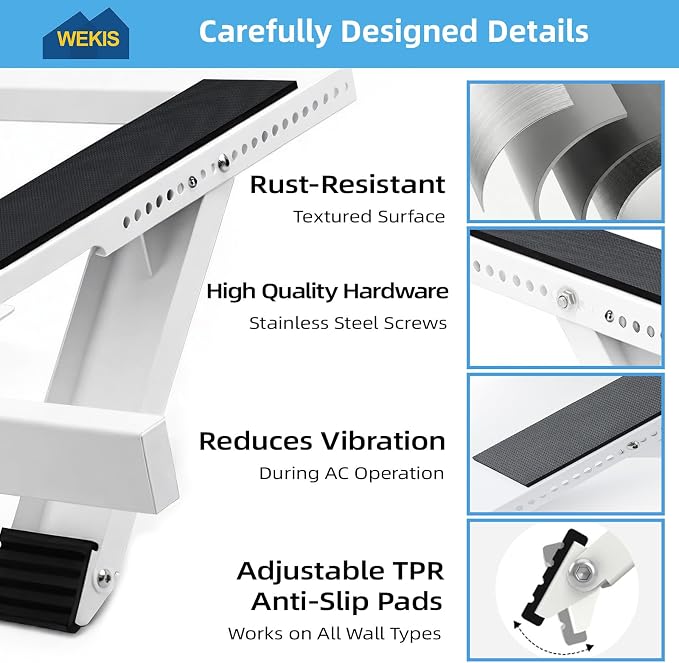 Window AC Support Bracket, No-Drill No-Tool Air Conditioner Support Bracket Adjustable Wall Mount, Heavy Duty Steel Holds Up