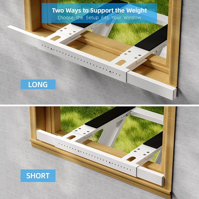 Window AC Support Bracket, No-Drill No-Tool Air Conditioner Support Bracket Adjustable Wall Mount, Heavy Duty Steel Holds Up