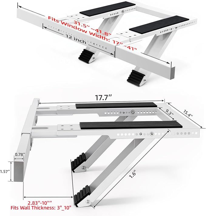 Window AC Support Bracket, No-Drill No-Tool Air Conditioner Support Bracket Adjustable Wall Mount, Heavy Duty Steel Holds Up