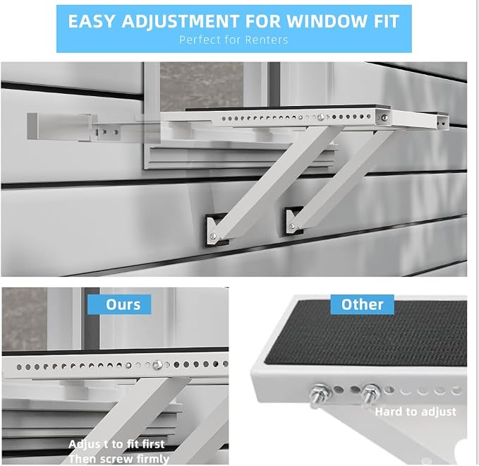 Window AC Support Bracket, No-Drill No-Tool Air Conditioner Support Bracket Adjustable Wall Mount, Heavy Duty Steel Holds Up