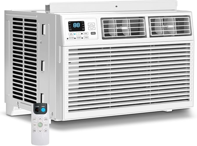 Window AC Unit, 10000 BTU Window Air Conditioner, Cool Rooms up to 450 Sq.Ft., 6-in-1 Modes,24H Timer, Energy Saving, Remote