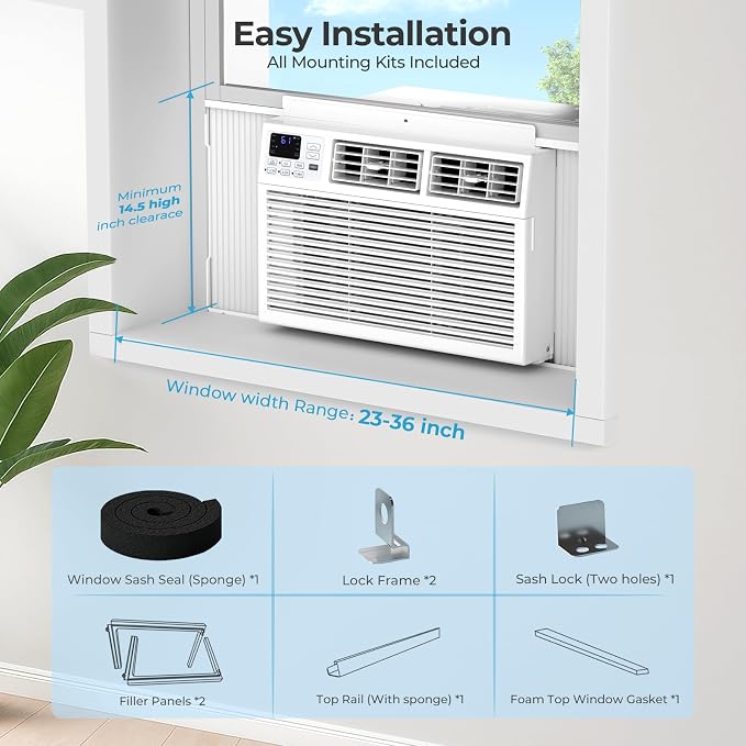 Window Air Conditioner 10,000 BTU, Air Conditioner Window Unit Up to 450 Sq.Ft,3 Fan Speeds,Easy Install,Energy