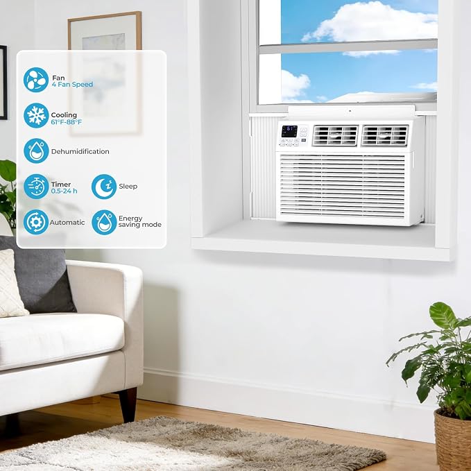 Window Air Conditioner 10,000 BTU, Air Conditioner Window Unit Up to 450 Sq.Ft,3 Fan Speeds,Easy Install,Energy