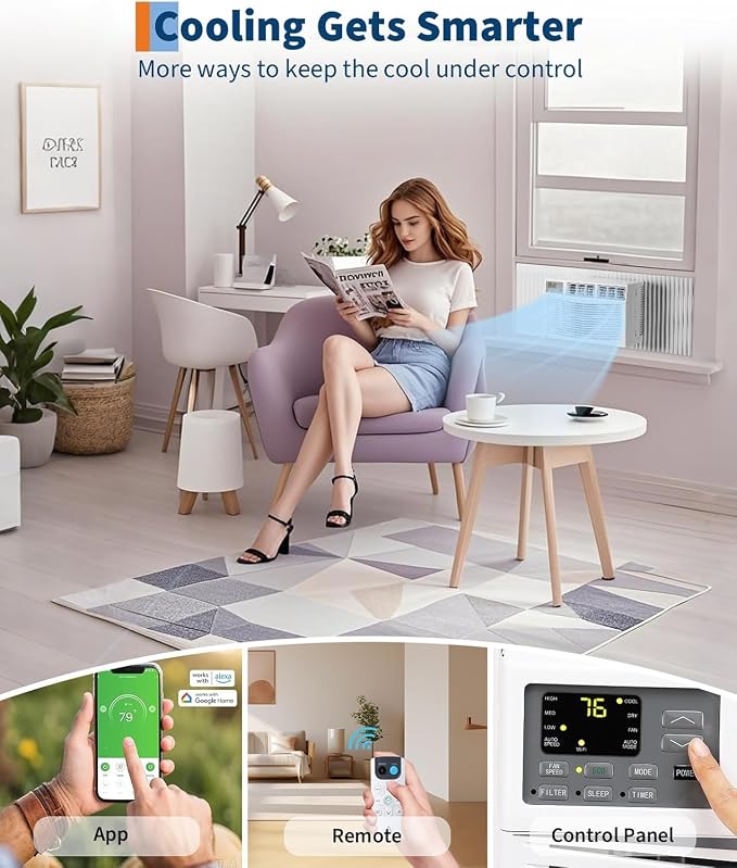 Window Air Conditioner, 10,000 BTU Capacity Covers 450 Sq Ft, Smart Home Compatible with Remote Control and with Wi-Fi