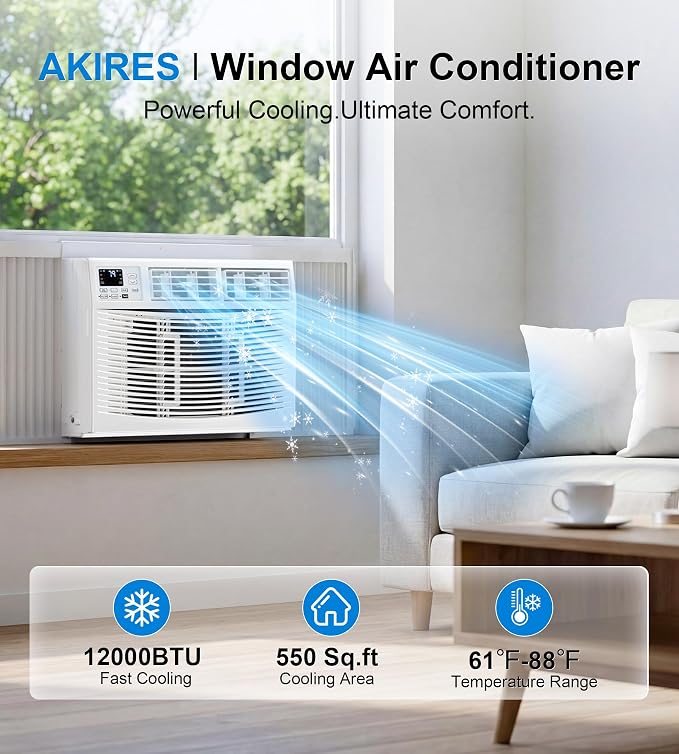 Window Air Conditioner, 12,000BTU Air Conditioner Window Unit, Cools up to 550 Sq. Ft, Window AC with Cool, Fan, Dry, Sleep
