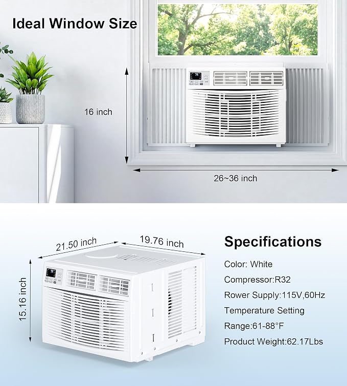 Window Air Conditioner, 12,000BTU Air Conditioner Window Unit, Cools up to 550 Sq. Ft, Window AC with Cool, Fan, Dry, Sleep