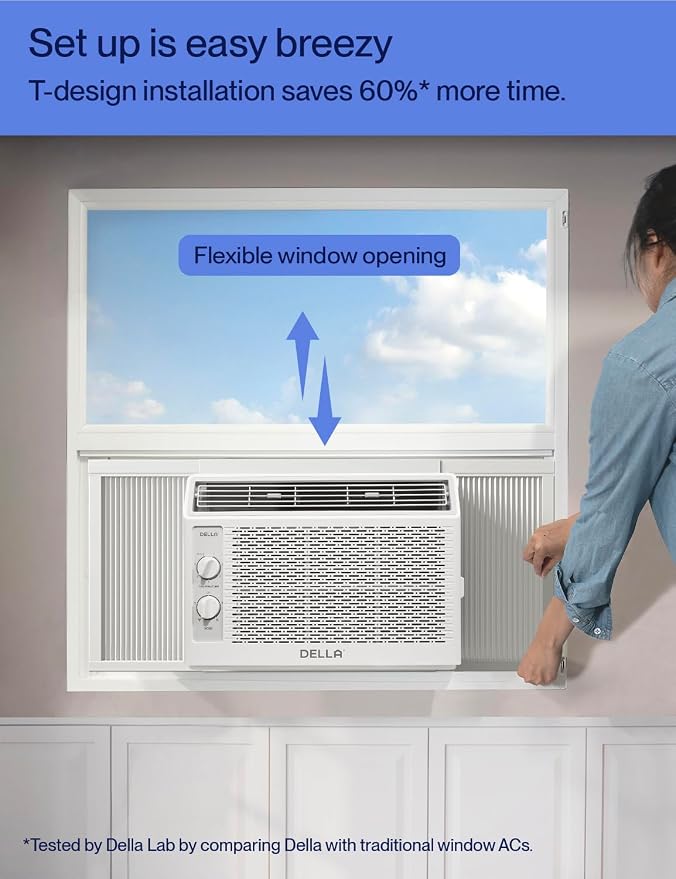 Window Air Conditioner, 5000 BTU Cools Up To 150 Sq. Ft, Reusable Filter, Easy Install Kit, Energy Saving AC Unit with Easy