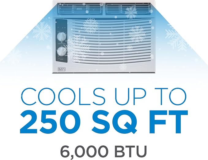 Window Air Conditioner 6,000 BTU, AC Window Unit Cools Up to 250 Square Feet, AC Unit with Remote Control, 3 Cooling Speeds