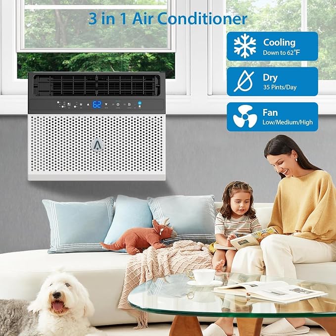 Window Air Conditioner, 6,000 BTU Cools 250 Sq Ft, Wi-Fi Enabled Smart AC with Remote & App Control, Easy Install Kit, Energy