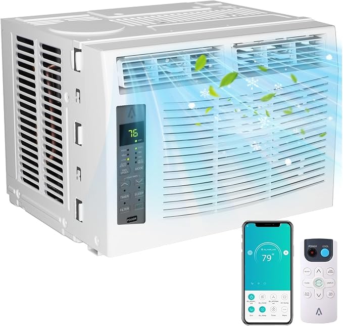 Window Air Conditioner 6,000 BTU, Smart Window AC Unit with App & Remote Control, 3-in-1 Cool Fan Dry, Quiet Sleep Mode