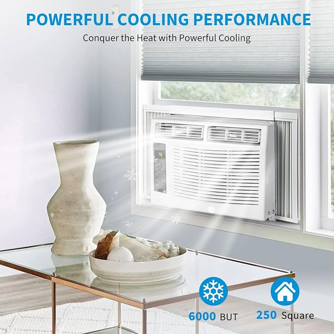 Window Air Conditioner 6,000 BTU, Smart Window AC Unit with App & Remote Control, 3-in-1 Cool Fan Dry, Quiet Sleep Mode