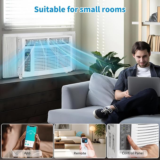 Window Air Conditioner 6,000 BTU, Smart Window AC Unit with App & Remote Control, 3-in-1 Cool Fan Dry, Quiet Sleep Mode