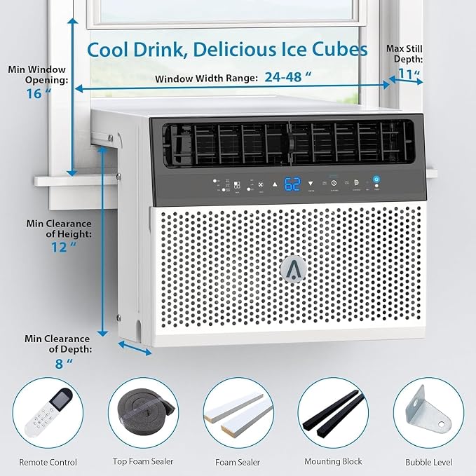 Window Air Conditioner - 6,000 BTU, U-Shaped Design, Ultra Quiet, Wi-Fi Enabled, Energy Efficient, Remote Control, Cools Up