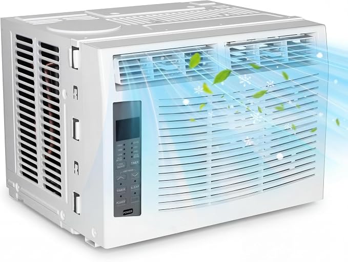 Window Air Conditioner 6000 BTU - Cools Areas Up to 250 Sq. Ft., with Dehumidifier, Fan, ECO Mode, Auto-Restart & 3 Speeds