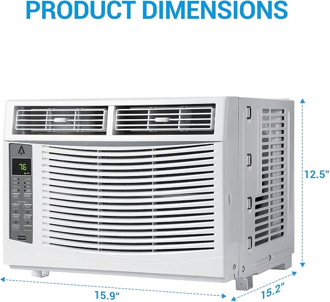 Window Air Conditioner 6000 BTU - Cools Areas Up to 250 Sq. Ft., with Dehumidifier, Fan, ECO Mode, Auto-Restart & 3 Speeds