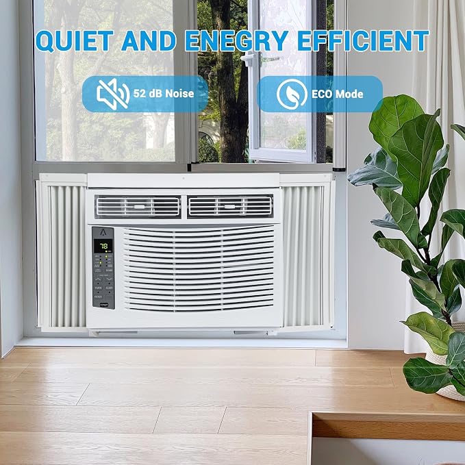Window Air Conditioner 6000 BTU - Cools Areas Up to 250 Sq. Ft., with Dehumidifier, Fan, ECO Mode, Auto-Restart & 3 Speeds