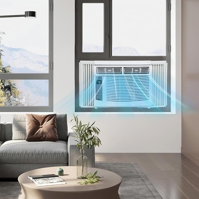 Window Air Conditioner 6000 BTU - Cools Areas Up to 250 Sq. Ft., with Dehumidifier, Fan, ECO Mode, Auto-Restart & 3 Speeds