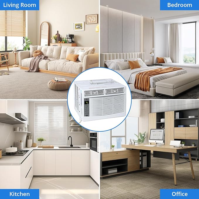 Window Air Conditioner 6000 BTU, Window AC Unit Cools Up to 250 Square Feet, Window AC Unit with Remote Control, 3 Cooling