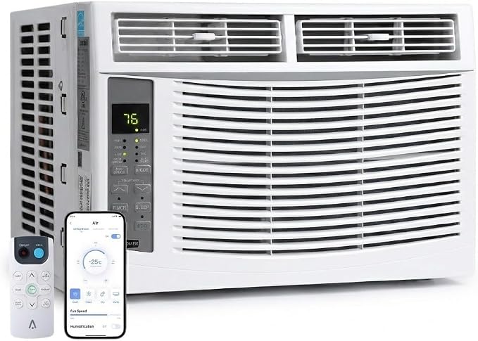 Window Air Conditioner, 6000 BTU Window AC Unit with WiFi and Remote Control for Rooms up to 250 Sq. Ft., Queit Operation and