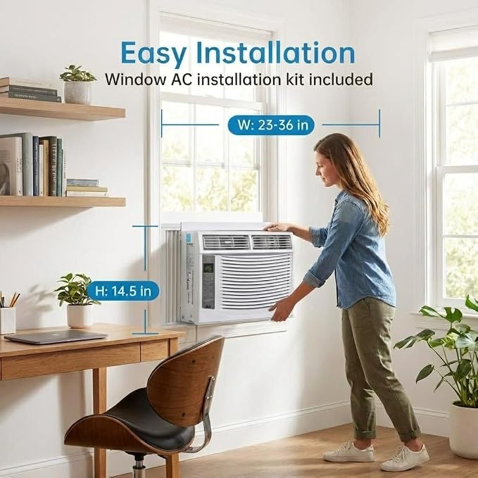 Window Air Conditioner, 6000 BTU Window AC Unit with WiFi and Remote Control for Rooms up to 250 Sq. Ft., Queit Operation and