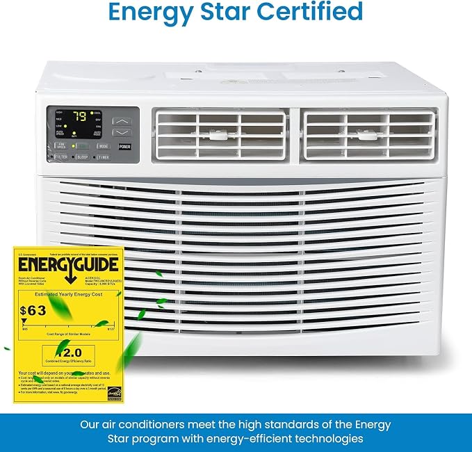 Window Air Conditioner, 8,000 BTU, Cools 350 Sq.ft, 3 Cooling & Fan Speeds, 3 Cooling & Fan Speeds, Perfect for Bedroom