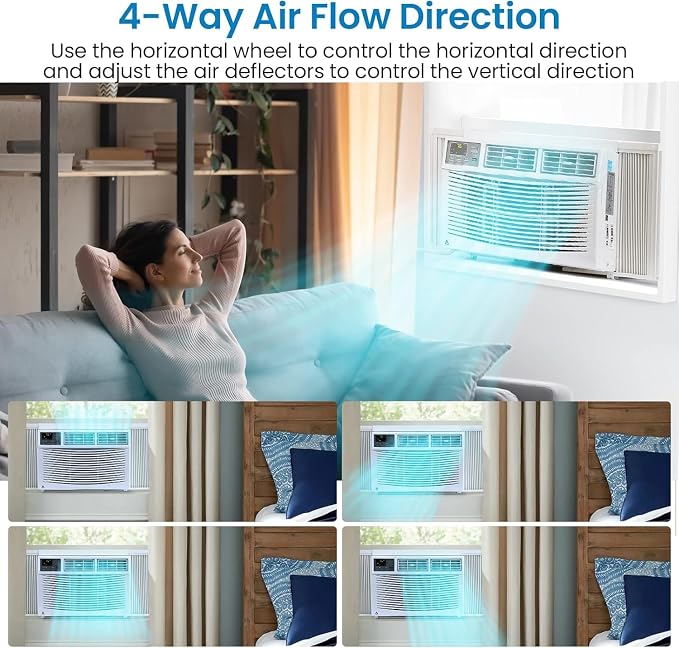 Window Air Conditioner, 8,000 BTU, Cools 350 Sq.ft, 3 Cooling & Fan Speeds, 3 Cooling & Fan Speeds, Perfect for Bedroom