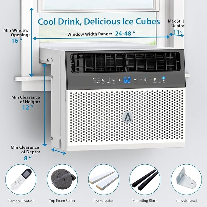 Window Air Conditioner, 8,000 BTU Cools 350 Sq Ft, Wi-Fi Enabled Smart AC with Remote & App Control, Easy Install Kit, Energy