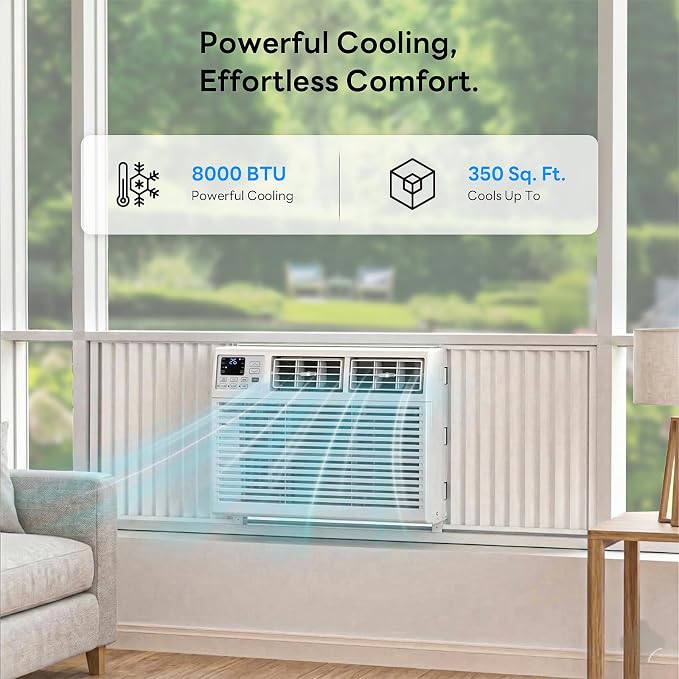 Window Air Conditioner 8,000 BTU Powerful Cooling for 350 Sq Ft Rooms,Quiet Operation Window AC Unit 7 Modes&4 Speeds,ECO