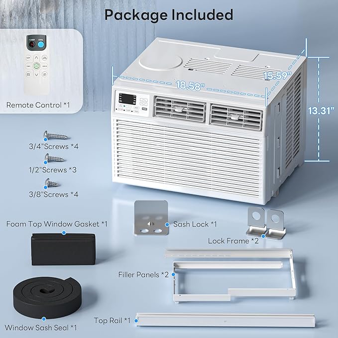 Window Air Conditioner 8,000 BTU Powerful Cooling for 350 Sq Ft Rooms,Quiet Operation Window AC Unit 7 Modes&4 Speeds,ECO
