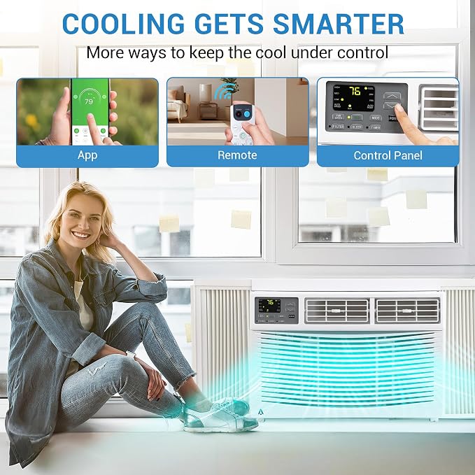 Window Air Conditioner 8,000 BTU, Smart Window AC Unit with WiFi & App Control, 24-Hour Timer, Energy-Saving ECO & Sleep