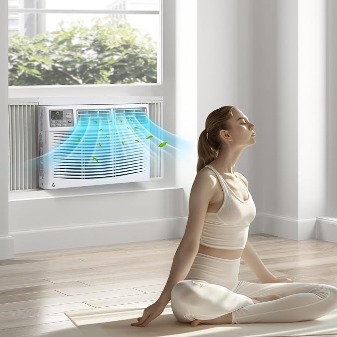Window Air Conditioner 8,000 BTU, Smart Window AC Unit with WiFi & App Control, 24-Hour Timer, Energy-Saving ECO & Sleep