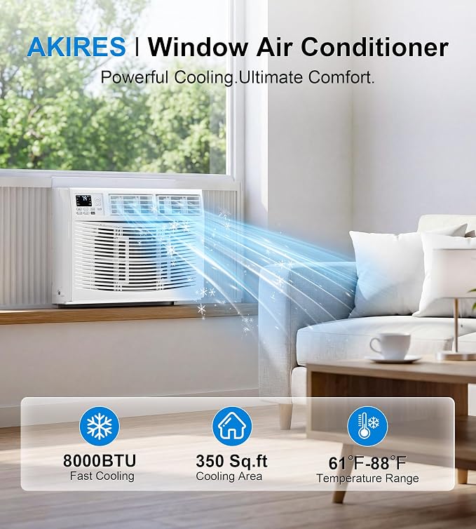 Window Air Conditioner, 8,000BTU Air Conditioner Window Unit, Cools up to 350 Sq. Ft, Window AC with Cool, Fan, Dry, Sleep