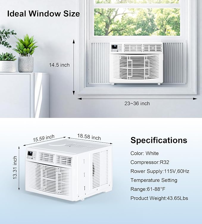 Window Air Conditioner, 8,000BTU Air Conditioner Window Unit, Cools up to 350 Sq. Ft, Window AC with Cool, Fan, Dry, Sleep