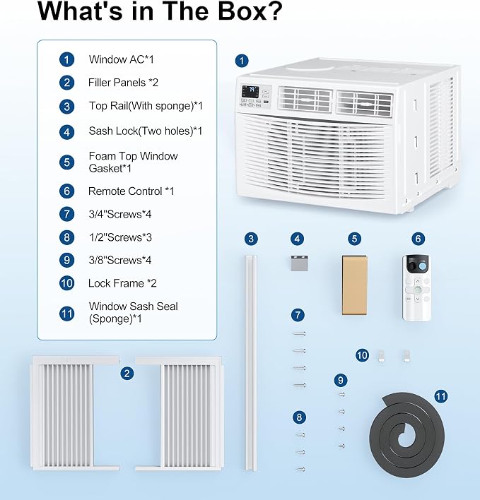 Window Air Conditioner, 8,000BTU Air Conditioner Window Unit, Cools up to 350 Sq. Ft, Window AC with Cool, Fan, Dry, Sleep
