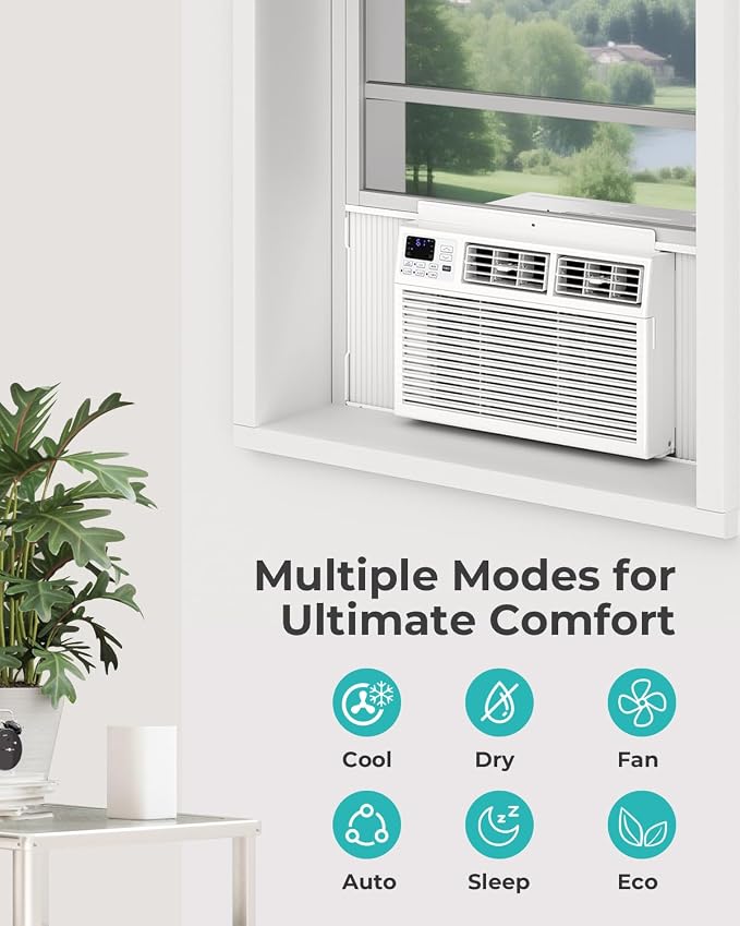 Window Air Conditioner, 8000 BTU Window AC Unit, Cool Rooms up to 350 Sq.Ft., 6-in-1 Modes,24H Timer, Energy Saving, Remote