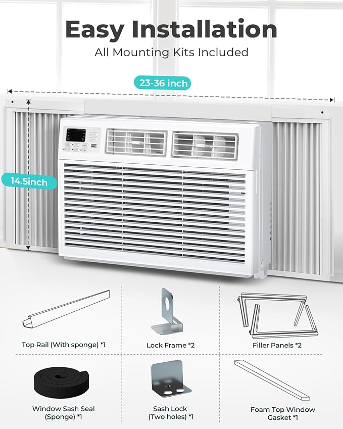 Window Air Conditioner, 8000 BTU Window AC Unit, Cool Rooms up to 350 Sq.Ft., 6-in-1 Modes,24H Timer, Energy Saving, Remote