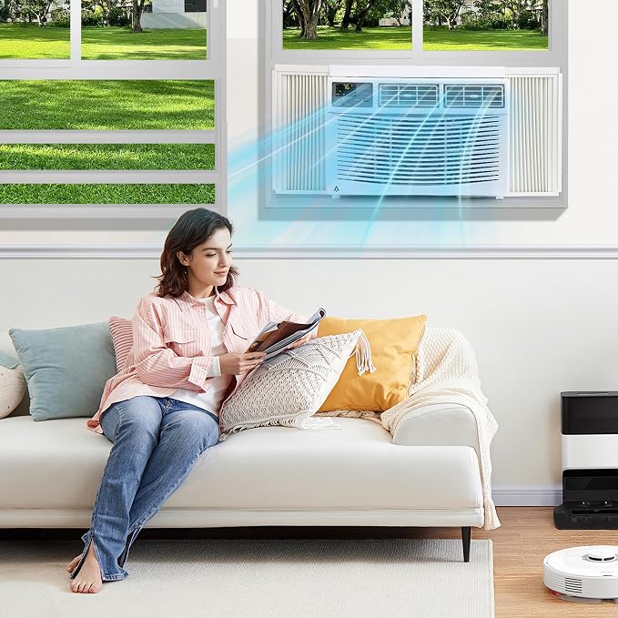 Window Air Conditioner, 8000 BTU Window AC Unit, Cool Rooms up to 350 Sq.Ft., 3 Fan Speed, 24H Timer, Energy Saving, Remote