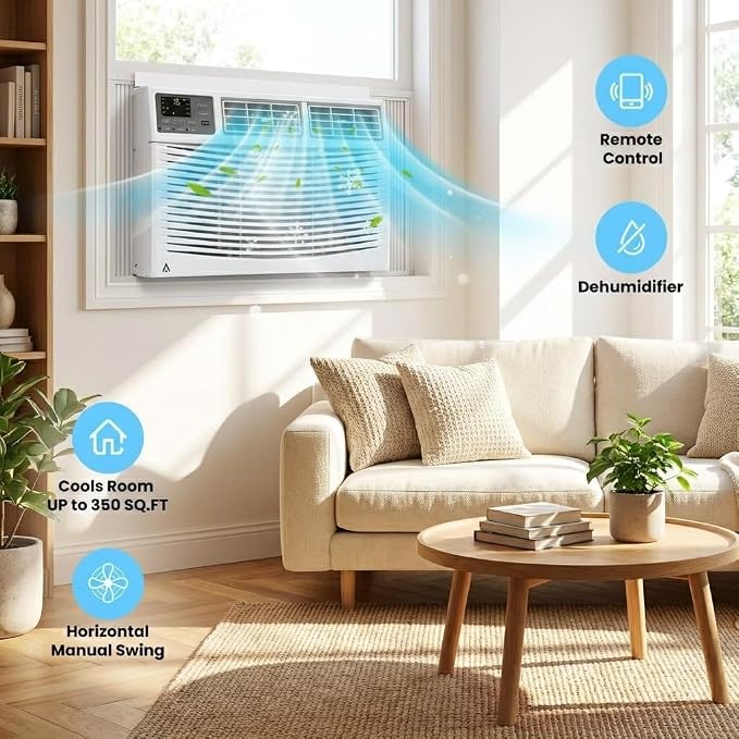 Window Air Conditioner, 8000 BTU Window AC Unit with WiFi and Remote Control for Rooms up to 350 Sq. Ft., Queit Operation and