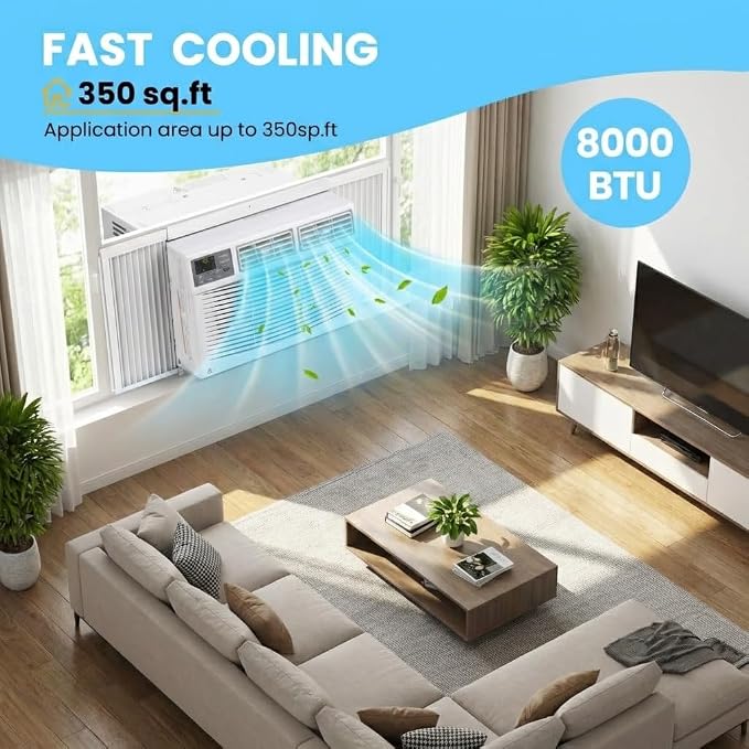Window Air Conditioner, 8000 BTU Window AC Unit with WiFi and Remote Control for Rooms up to 350 Sq. Ft., Queit Operation and