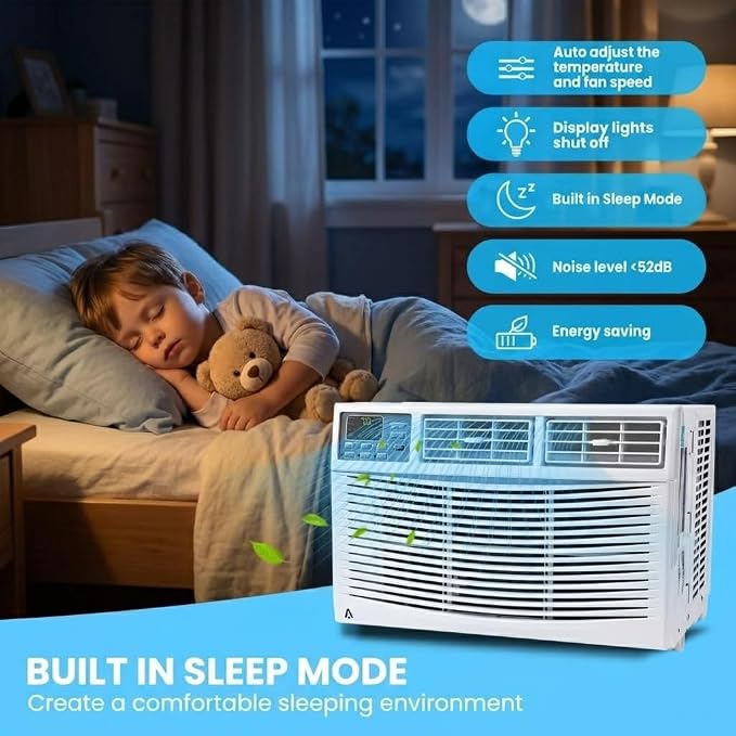 Window Air Conditioner, 8000 BTU Window AC Unit with WiFi and Remote Control for Rooms up to 350 Sq. Ft., Queit Operation and