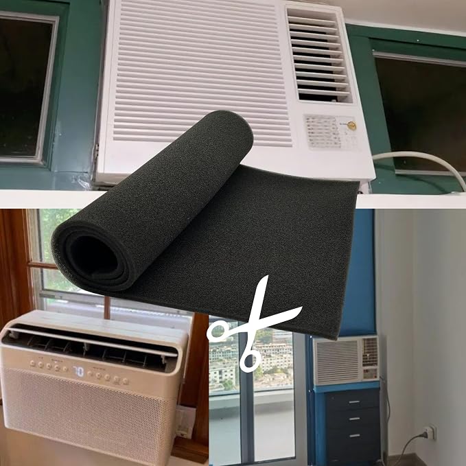 Window Air Conditioner Filter 1/4 inch 50PPI Cut To Fit AC Foam Replacement Filters Reusable Washable for Window Units