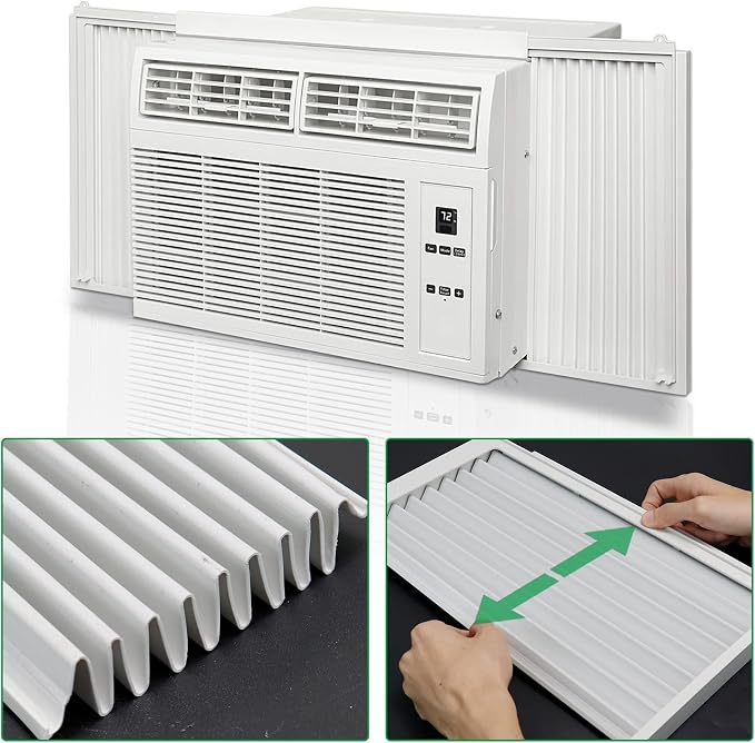 Window Air Conditioner Side Panel with Frame, Fit Most 15,000 BTU Units, Room AC Accordion Filler Curtain Kit Replacement