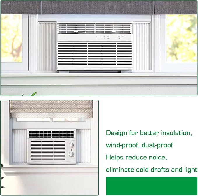 Window Air Conditioner Side Panel with Frame, Fit Most 10,000 BTU Units, Room AC Accordion Filler Curtain Kit Replacement