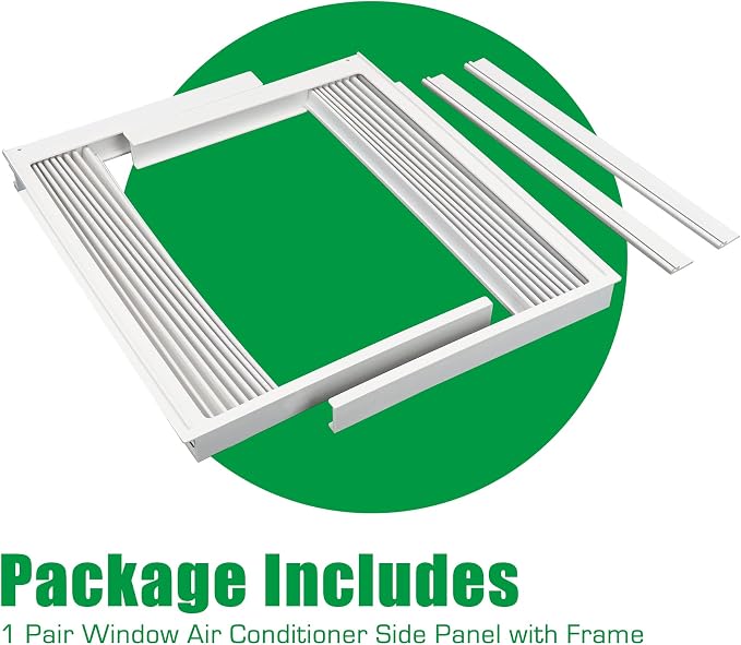 Window Air Conditioner Side Panel with Frame, Fit Most 10,000 BTU Units, Room AC Accordion Filler Curtain Kit Replacement