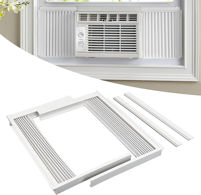 Window Air Conditioner Side Panel with Frame, Fit Most 22,000 BTU Units, Room AC Accordion Filler Curtain Kit Replacement